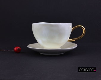 Porcelain Teacup - CHARM Collection, Coffee Set, Espresso Cup and Saucer, White Coffee Cup