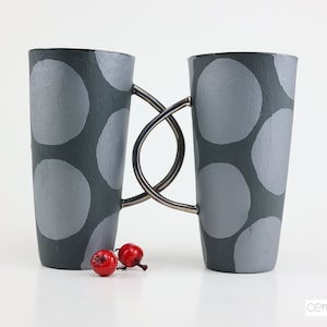 Two Porcelain Mugs Set - Black Pearl Collection, Modern Coffee Cup, Black Ceramic Cup