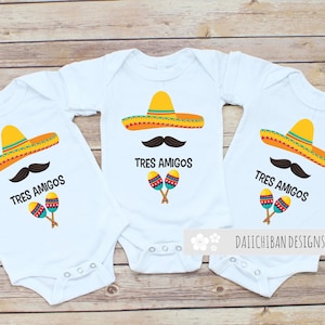 Tres Amigos Triplet trajes de bebé para bebés Triplet onesies set Triplets baby shower regalos Triplet baby onesies Triplet regalos para bebés