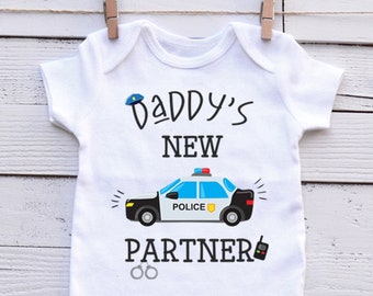 Daddy's New Partner Police baby clothes Daddy Police Officer baby outfit Police baby shower gifts for boys Police dad baby clothes onesies