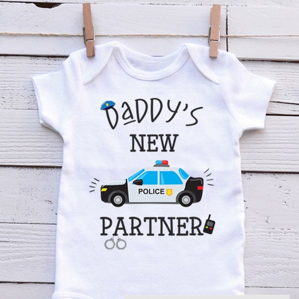 Daddy's New Partner Police baby clothes Daddy Police Officer baby outfit Police baby shower gifts for boys Police dad baby clothes onesies