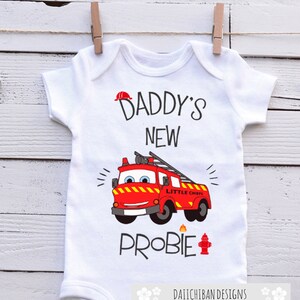 Daddy&#39;s New Probie Onsie Firefighter baby clothes for boys Firefighter baby boy outfit Firefighter onesies boy firefighter dad baby onesies
