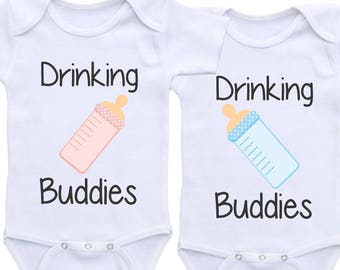 Drinking Buddies Twin Onesie Funny Twin Onesies Twin baby gift Twin boy girl matching outfits twin baby girls twin baby boys twin onsies