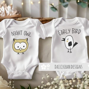Passende Zwillinge Outfits Zwillinge Baby Geschenk Nachteule Frühaufsteher Zwillinge Strampelanzug für Jungen und Mädchen Zwillinge Baby-Duschegeschenk Zwillinge Babykleidung