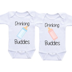 Drinking Buddies Onesies Twin baby clothes Twin Onesies boy and girl Twin Clothes Twins Matching Outfits Twin baby onesies Twin baby gifts image 1