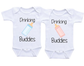 Drinking Buddies Onesies Twin baby clothes Twin Onesies boy and girl Twin Clothes Twins Matching Outfits Twin baby onesies Twin baby gifts