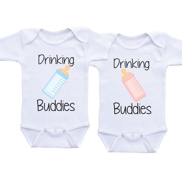 Drinking Buddies Onesies Twin baby clothes Twin Onesies boy and girl Twin Clothes Twins Matching Outfits Twin baby onesies Twin baby gifts