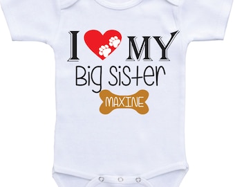 Babykleding Big Sister Dog Lover: gepersonaliseerd rompertje