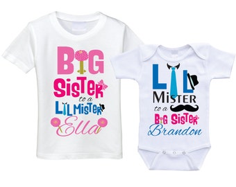 Personalized Big sister Little brother shirts matching sibling shirts big sis lil bro sibling shirt set matching brother sister outfits