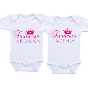 Twincess Personalized Twin Baby gifts Twin Onesies girls Twin girls outfits twin girl outfit Twin baby girls Twin Outfits Twin girl onesies