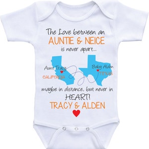 Personalisierte Landkarte Landkarte Tante Onesies Tante und Nichte/Neffen Tante Onesie Tante Baby kleidung I love my Aunt Shirt Custom Baby Gifts