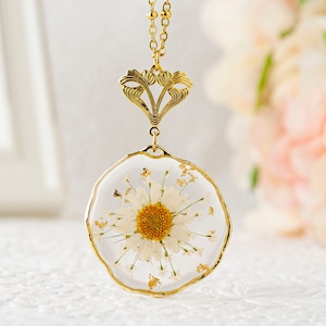 Daisy Necklace Birth Flower Necklace Boho Necklace For Women Birth Flower for April Necklace Boho Jewelry Birth Flower Pendant image 1