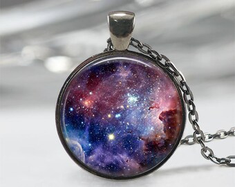 GiftJewelryShop Belize Flag Crescent Moon Galactic Universe Glass Cabochon Pendant Necklace