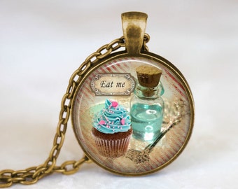 Alice In Wonderland Jewelry • Eat Me Quote • Alice in Wonderland Necklace • Fairy Tale Necklace • Tea Party Fairy Tale Jewelry