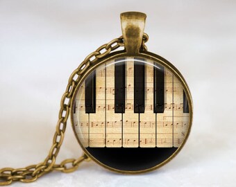 Music Jewelry • Piano Key Necklace • Black and White Piano Keys • Sheet Music Jewelry