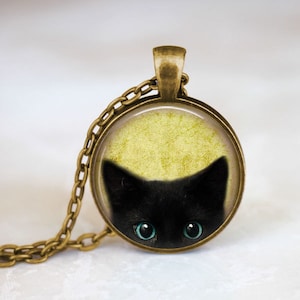 黒猫ネックレス • 覗く猫ネックレス • 猫ジュエリー • ハロウィンジュエリー • 猫好きへのギフト