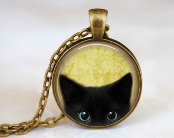 Black Cat Necklace • Peeking Cat Necklace • Cat Jewelry • Halloween Jewelry • Cat Lover Gift