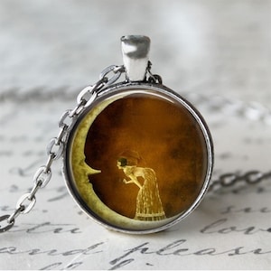 Moon Jewelry • Woman On The Moon • Crescent Moon Necklace • Vintage Style Jewelry Art Deco Jewelry • 1920s Gatsby Style • Celestial Jewelry