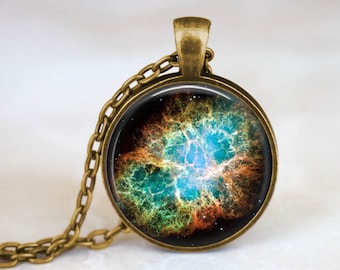 Joyería del espacio exterior - Collar de galaxia, collar de astronomía, colgante de galaxia, colgante de estrella espacial, collar de nebulosa de cangrejo, collar del universo.