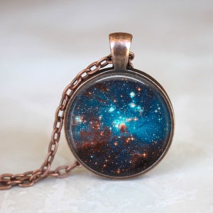 Milky Way Galaxy Necklace - Sparkly Glittery Astronomy Milky Way Nebula Ethereal Blue Constellation Jewelry Space Universe Pendant