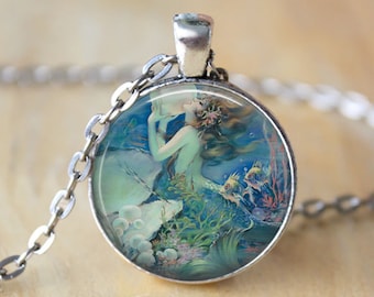 Mermaid Necklace - Mermaid Pendant. Mermaid Jewelry. Art Pendant. Fantasy Necklace. Fantasy Pendant In Blue