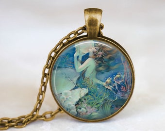 Mermaid Necklace - Fantasy Pendant In Blue