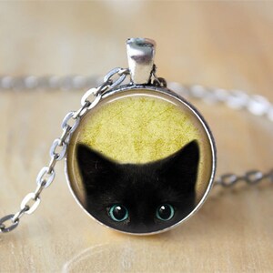 Black Cat Necklace Peeking Cat Necklace Cat Jewelry Halloween Jewelry Cat Lover Gift Antique Silver
