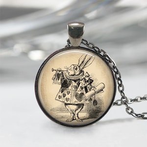 Alice In Wonderland Jewelry • White Rabbit Alice in Wonderland Necklace • Fairy Tale Jewelry • Book Quote Jewelry • Alice Necklace