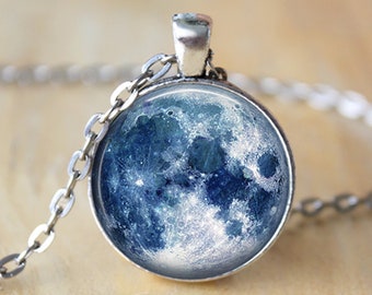 GiftJewelryShop Blue Jazz hat Crescent Moon Galactic Universe Glass Cabochon Pendant Necklace GiftJewelryShop Blue Jazz hat Crescent Moon Galactic Universe Glass Cabochon Pendant Necklace