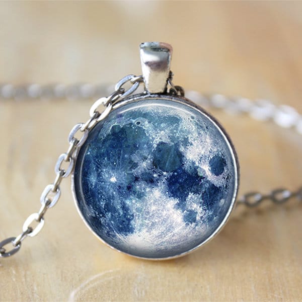 Blue Moon Necklace - Full Moon Jewelry Full Moon Pendant Full Moon Charm Space Necklace Space Jewelry Universe Necklace Galaxy Necklace Gift