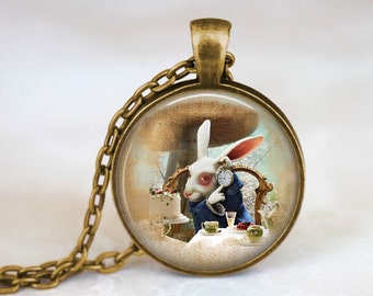 White Rabbit Alice in Wonderland Necklace • Alice In Wonderland Jewelry • Fairy Tale Jewelry • Book Quote Jewelry • Alice Necklace