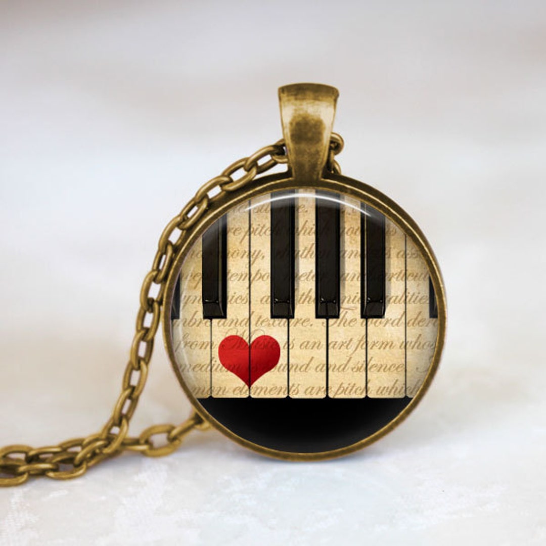 Music Jewelry Piano Necklace, Piano Key Necklace, Black and White Piano Keys, Sheet Music