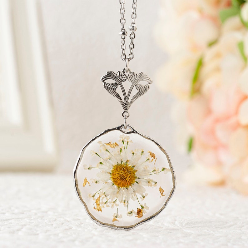 Daisy Necklace Birth Flower Necklace Boho Necklace For Women Birth Flower for April Necklace Boho Jewelry Birth Flower Pendant image 2