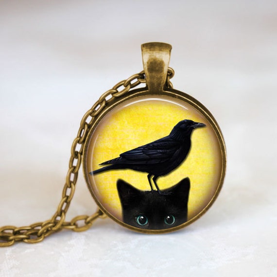 Black Cat Necklace Crow Necklace Cat Jewelry Black Bird Necklace Halloween Jewelry Cat Lover Gift Gothic Jewelry Etsy