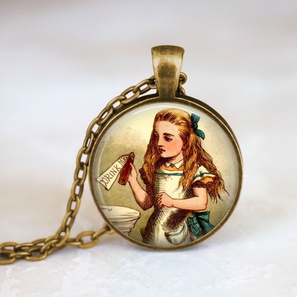 Alice In Wonderland Jewelry • Drink Me Quote • Alice in Wonderland Necklace • Fairy Tale Necklace