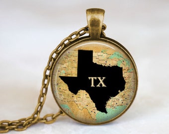 Texas State Necklace - Texas Jewelry. Texas Art Pendant. State Necklace. State Jewelry. Custom State Necklace