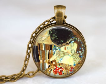 Gustav Klimt - The Kiss Necklace Pendant Charm Gustav Klimt The Kiss Klimt Jewelry Gustav Klimt Painting Famous Paintings Symbolist