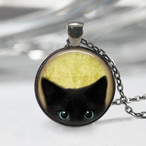 Black Cat Necklace Peeking Cat Necklace Cat Jewelry Halloween Jewelry Cat Lover Gift Gunmetal