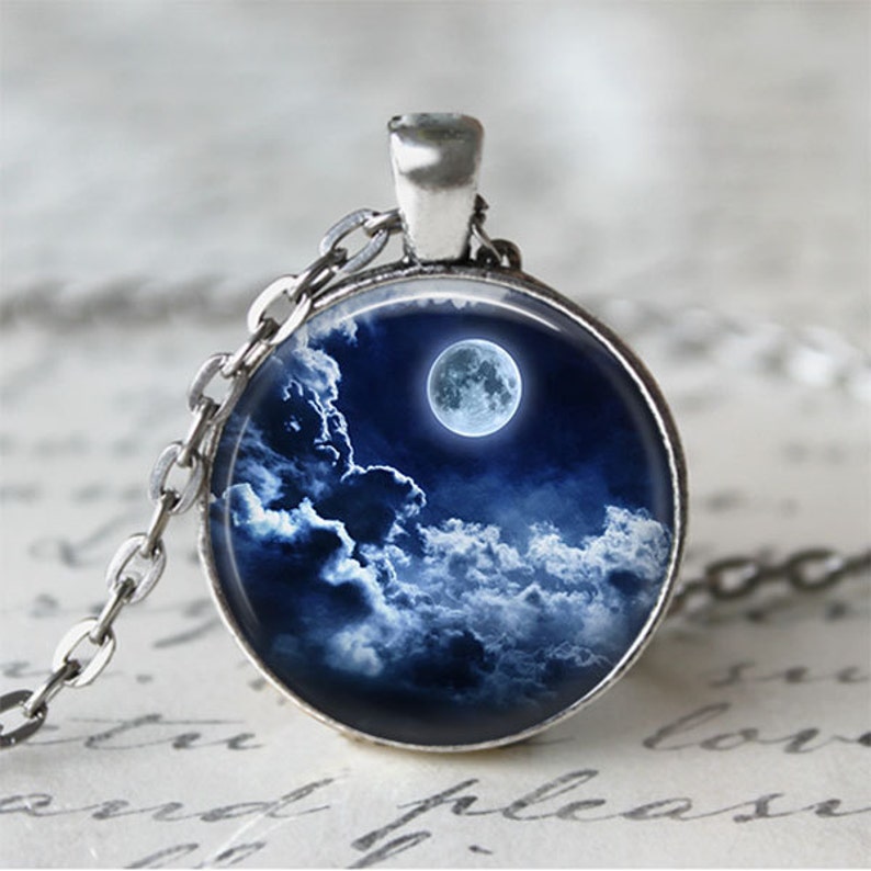 Full Moon Necklace Night Sky Storm Cloud Moon Jewelry Etsy