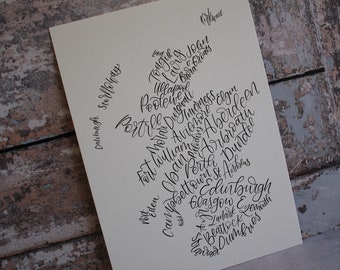 Black and White Scotland Map Artwork, Travel Map of Scotland, Scottish Print Black and White, Map of Scotland, Scottish Gifts For The Home