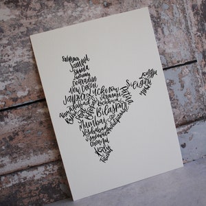 Carte de calligraphie de l’Inde, carte dessinée à la main, cadeau de lettrage unique