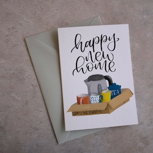 Happy New Home Card, Funny Moving House Card, Tea and Kettle Moving Card, Housewarming Card