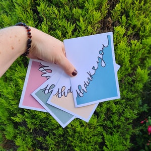 Simple Thank You Card, Set of 4 Thank You Cards, Calligraphy Thanks Cards