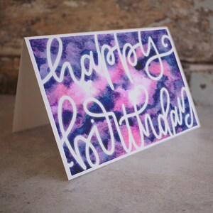 Galaxy Watercolour Happy Birthday Card, Night Sky Card, Cloudy Night Birthday Card, Card For Him, Card For Her