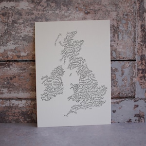 Carte de calligraphie du Royaume-Uni et de l’Irlande, carte dessinée à la main, cadeau de lettrage unique