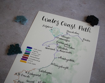 Wales Coast Path Map, Welsh Coastal Walk Art, Rambling Gift, Hiking Gift, Walkers Club Gift