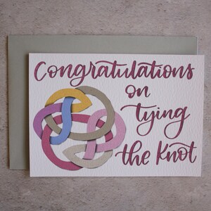 Carta di nozze di nodo in stile papercut per la figlia, legare la carta del nodo multicolore, carta di nozze del gioco di parole per il migliore amico, nodo di congratulazioni