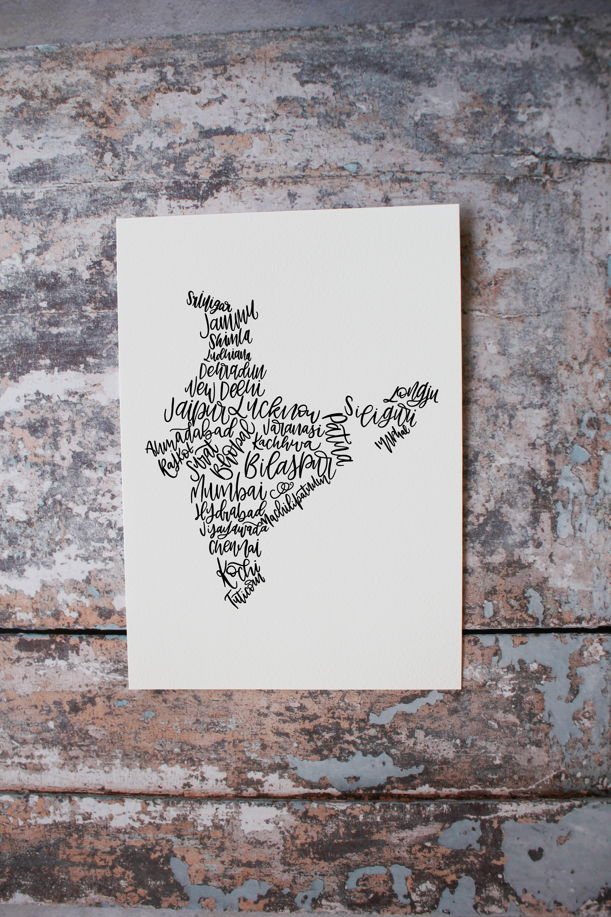 India Calligraphy Map, Hand Drawn Map, Unique Lettering Gift - Etsy UK