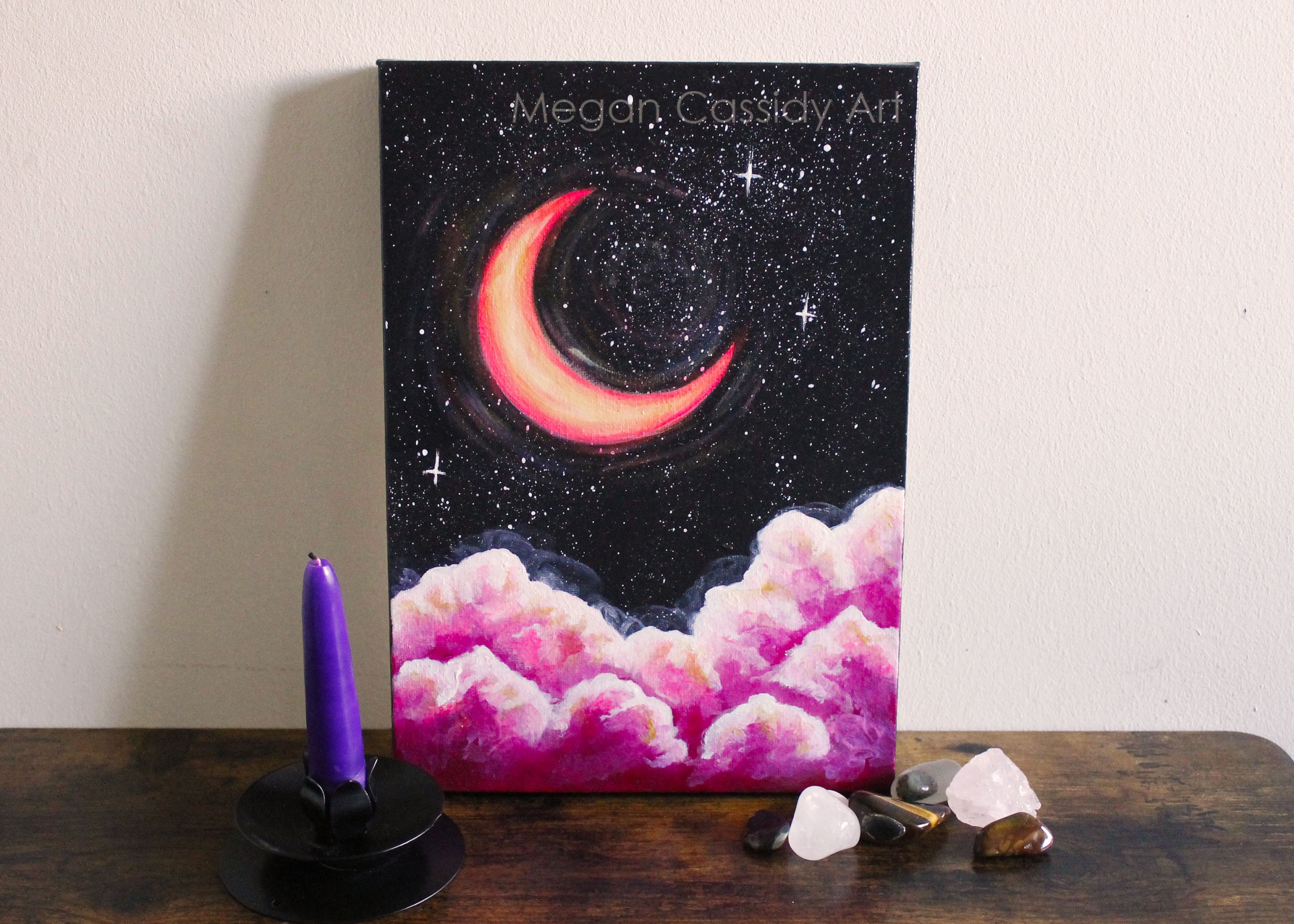Crescent Moon, Celestial Art, Wall Decor, Orignal Acrylic Canvas