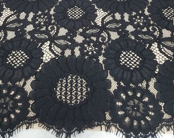 Black lace fabric, Embroidered lace, French Lace, Wedding Lace, Bridal lace